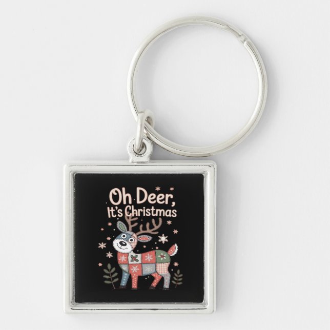 Porte-clés Oh Deer Its Christmas Miniature Patchwork Squares (Devant)