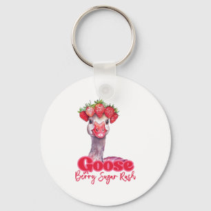 Porte-clés Oie des fraises Oie drôle avec fraises
