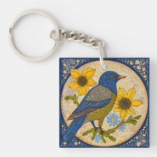 Porte-clés 🌻 Oiseau avec tournesols Cadeau de nature Amoureu
