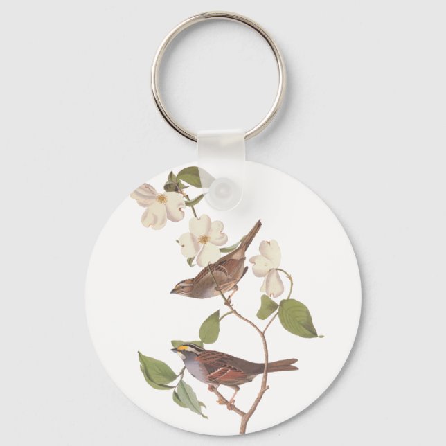 Porte-clés Oiseau d'Audubuon à moelle blanche et à fleurs (Recto)