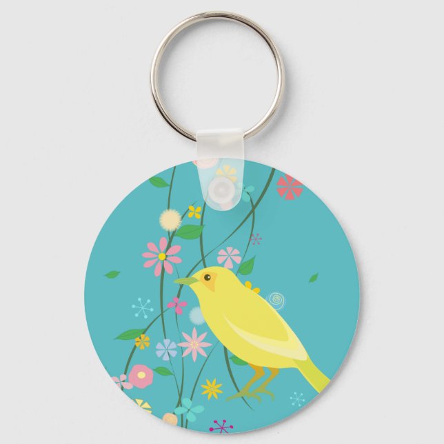 Porte-clés oiseau de fleur (bleu) (Recto)