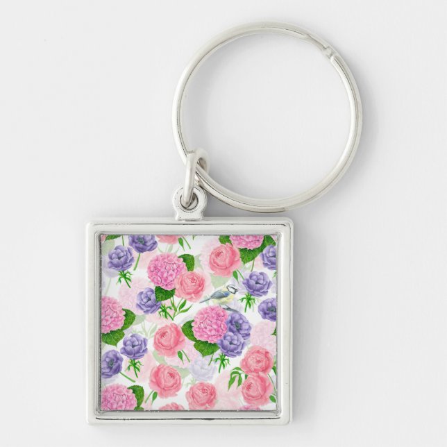 Porte-clés Oiseau et fleurs (Devant)