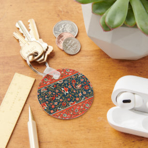 Porte-clés Oiseau et fleurs Perse Motif bleu rouge