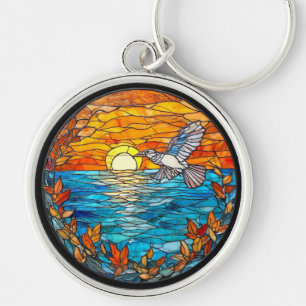 Porte-clés Oiseau Volant Au-Dessus de l'Océan Coucher de Sole