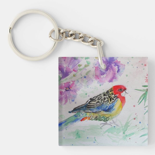 Porte-clés Oiseaux australiens Rosella Parrot Aquarelle Art (Devant)