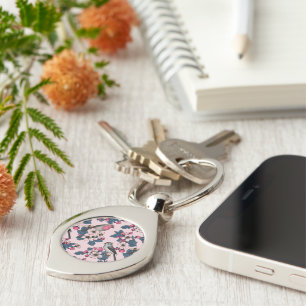 Porte-clés Oiseaux et fleurs roses