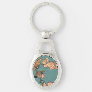 Porte-clés Oiseaux Fleurs Hokusai Art Japonais