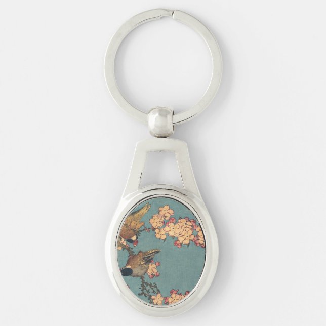 Porte-clés Oiseaux Fleurs Hokusai Art Japonais (Devant)