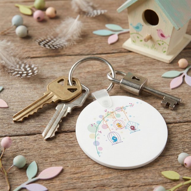 Porte-clés Oiseaux mignons gais en cages Porte - clé (Créateur téléchargé)
