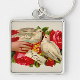 Porte-clés Oiseaux vintage amour victorien colombes art class