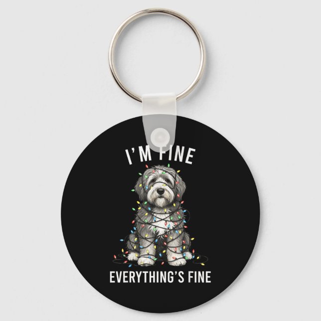 Porte-clés Old English Sheepdog Christmas I'm Fine Everything (Recto)