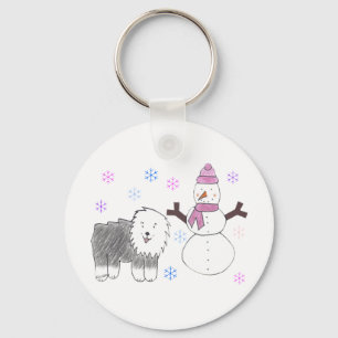 Porte-clés Old English Sheepdog & Snowman