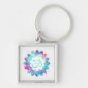 Porte-clés *~* OM SYMBOLE AUM Lotus Lily Aquarelle Mandala