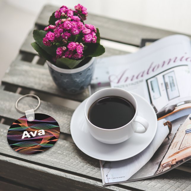 Porte-clés Onde couleur noir blanc nom (Créateur téléchargé)