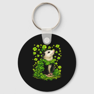 Porte-clés Opossum chanceux avec trèfles shamrocks saint patr