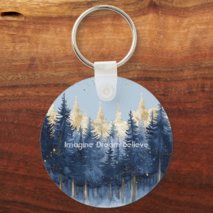 Porte-clés Or Bleu Arbres Imaginez Rêve Croyez  