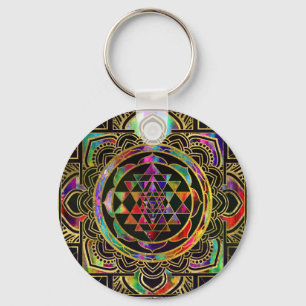 Porte-clés Or coloré encadré Sri Yantra Sri Chakra