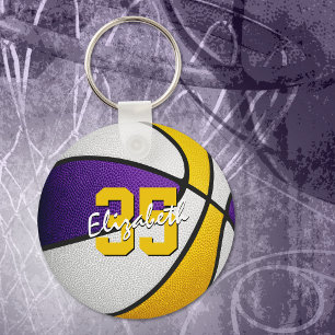 Porte-clés or violet nom de joueur personnalisé de basket