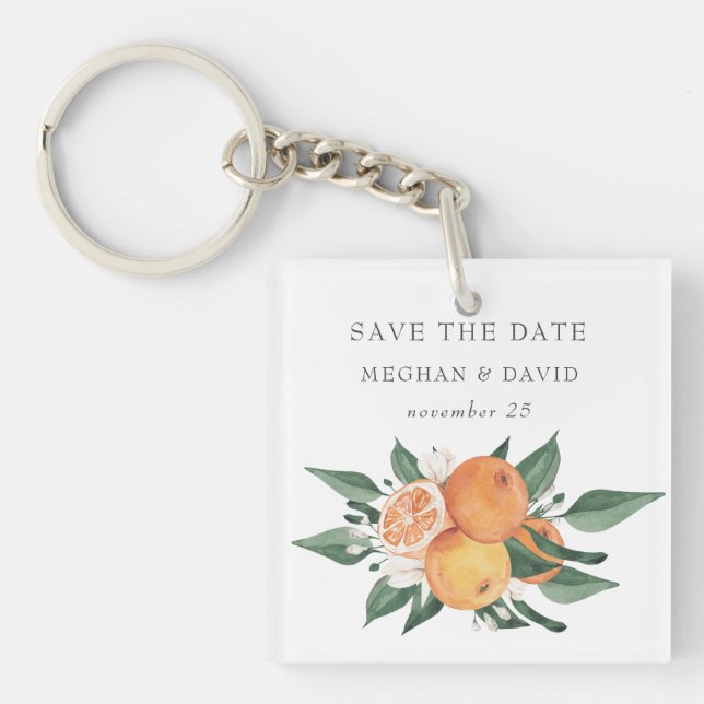 Porte-clés Orange Blossoms Citrus Botanical Save the Date (Devant)