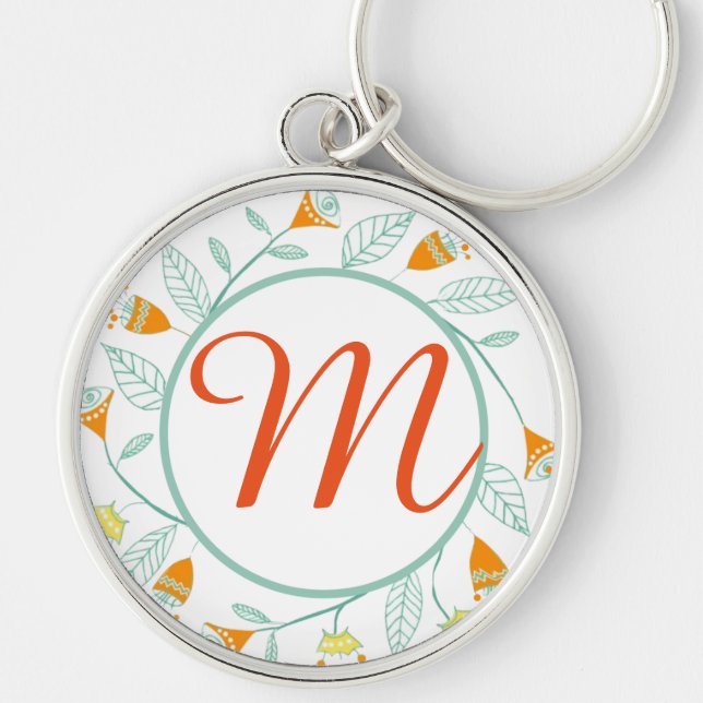 Porte-clés Orange et Mint Floral Garland Folk Art (Devant)