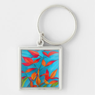 Porte-clés Orange feuille Automne art original aquarelle
