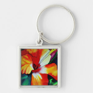 Porte-clés Orange Hibiscus fleurs tropicales aquarelle art