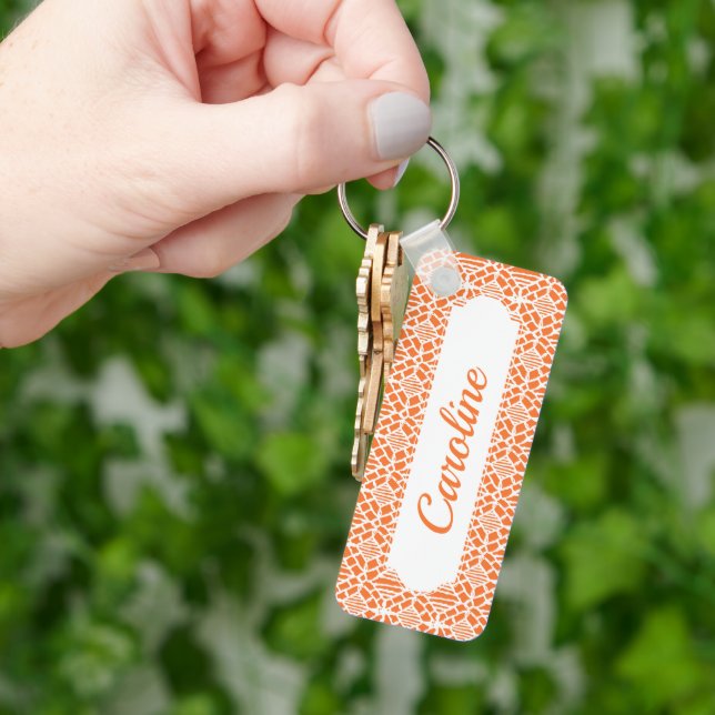 Porte-clés Orange Peigne Avec Motif Crochet Blanc (main)