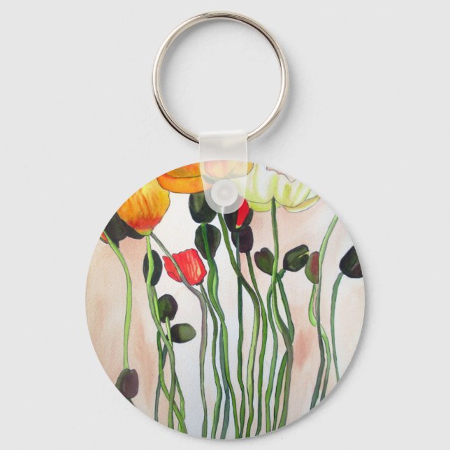 Porte-clés Orange Populaires fleurs aquarelle art (Recto)