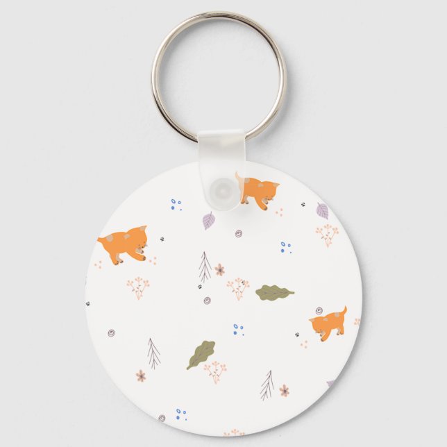 Porte-clés Orange Tabby et Motif Feuille (Recto)