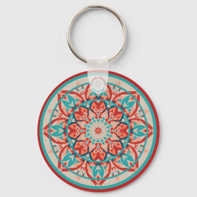 Porte-clés Orange & Turquoise Boho Mandala   (Recto)