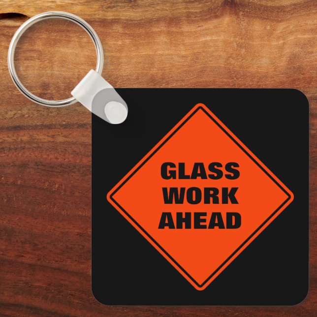 Porte-clés Orange verre de travail en avant panneau de route  (Recto)