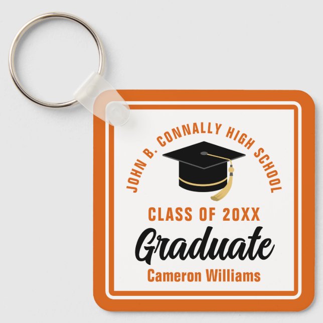 Porte-clés Orange White Graduate 2023 Graduation personnalisé (Recto)