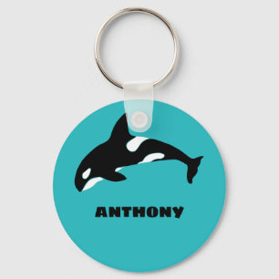 Porte-clés Orcas Killer Whales Teal Blue Personalized