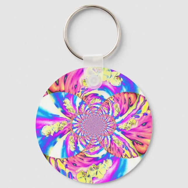 Porte-clés Orchidée aquarelle peinture, Nuages Mandala (Recto)