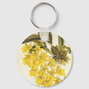 Porte-clés Orchidée vintage Jaune Oncide, Fleurs Tropicales