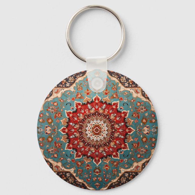Porte-clés Oriental Perse Motif Rouge crème Bleu (Recto)