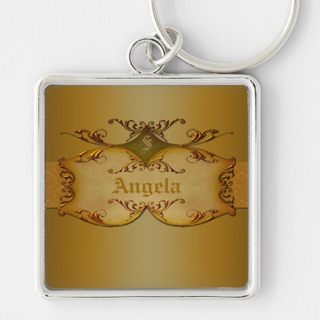 Porte-clés Ornate Brown Scrolls Monogramme Porte - clé (Devant)