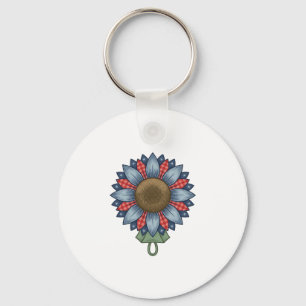 Porte-clés Ornement Vintage Fleur de Tournesol en Denim Patri