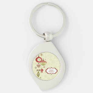 Porte-clés Ornements rétro et neige - Joyeuses fêtes