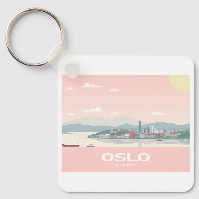 Porte-clés Oslo Norvège Fjord Pastel Voyage (Recto)