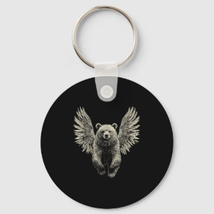 Porte-clés Ours avec ailes Anges Retro Faune Artwork Flyin
