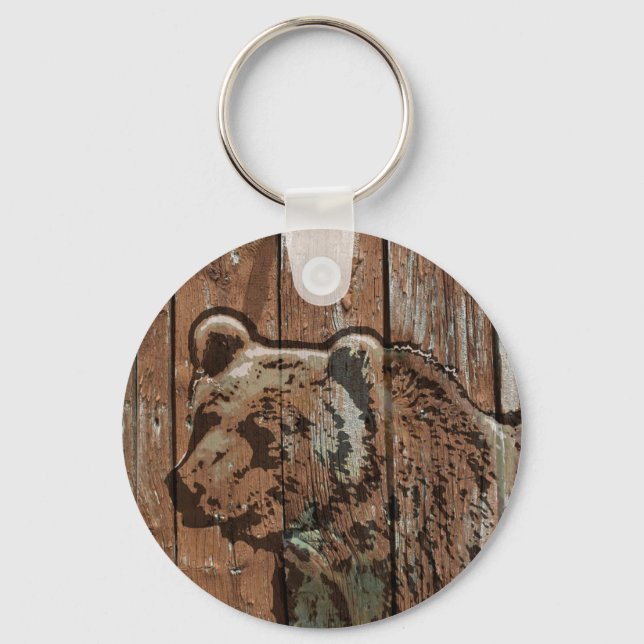 Porte-clés Ours de bois rustique (Recto)