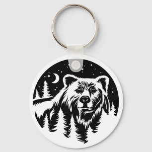 Porte-clés Ours de forêt avec ciel nocturne, Amoureux de la 