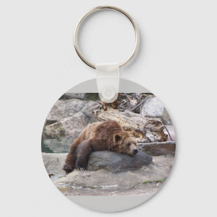 Porte-clés Ours gris se reposant sur la roche
