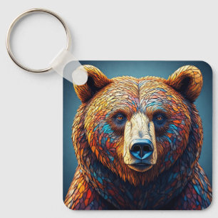 Porte-clés Ours Grizzly dans un design artistique