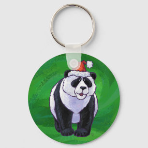 Porte-clés Ours mignon Panda à Santa Hat sur Vert