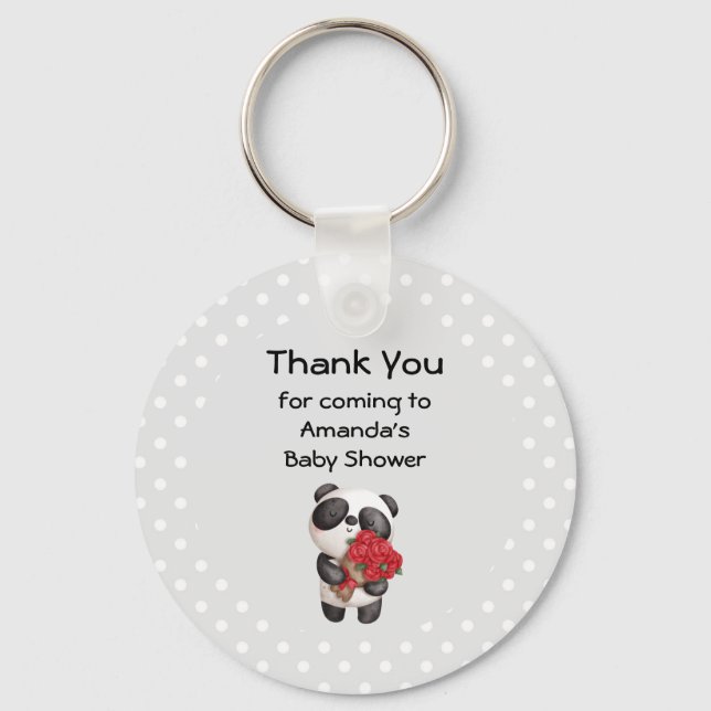 Porte-clés Ours Panda mignonne avec Merci Bouquet Rose (Recto)