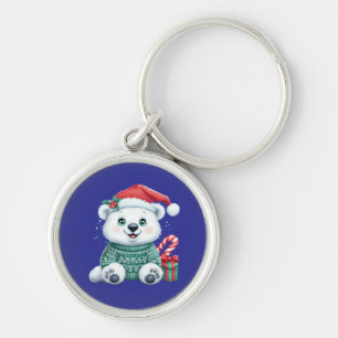 Porte-clés Ours polaire de Noël mignon en pull festif