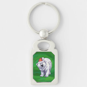 Porte-clés Ours polaire Noël sur vert