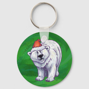 Porte-clés Ours polaire Noël sur vert